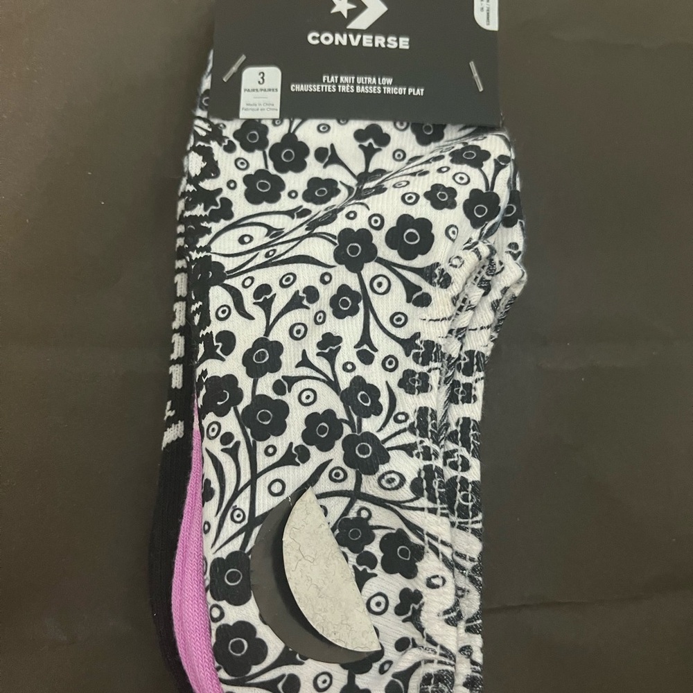Converse Black, White, and Pink Floral Socks Trio